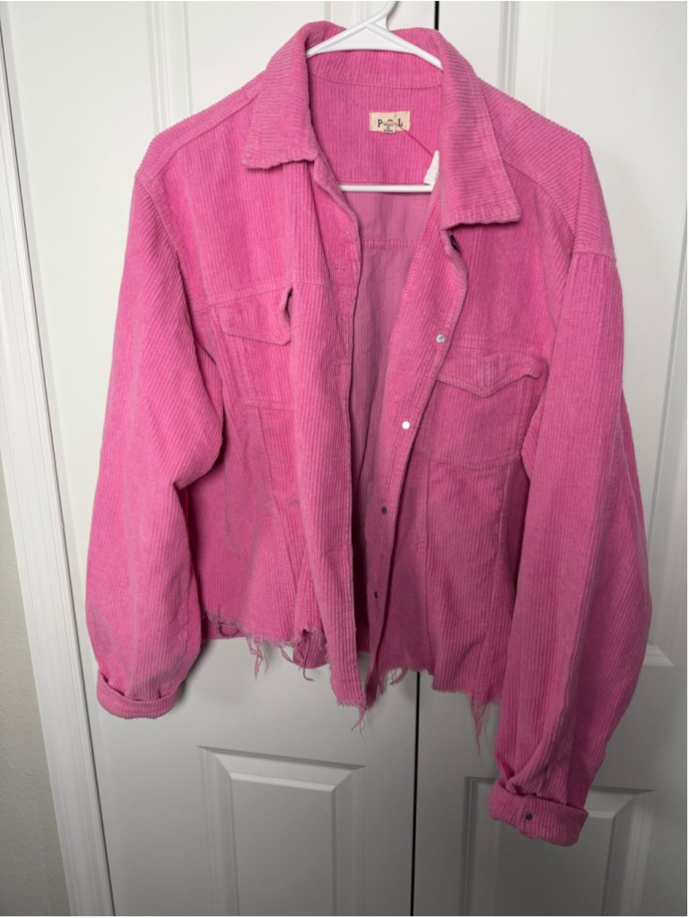 POL Pink Corduroy Raw Hem Jacket Size L EUC